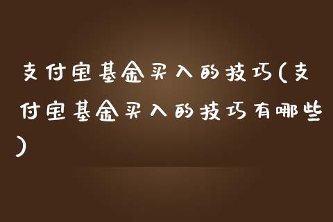 支付宝基金买入的技巧(支付宝基金买入的技巧有哪些)_https://www.hbaoqiang.com_期货直播_第1张