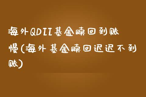 海外QDII基金赎回到账慢(海外基金赎回迟迟不到账)_https://www.hbaoqiang.com_国际期货_第1张