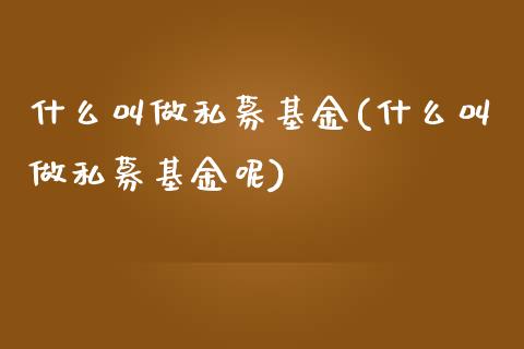 什么叫做私募基金(什么叫做私募基金呢)_https://www.hbaoqiang.com_实战心得_第1张