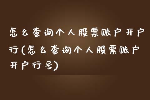 怎么查询个人股票账户开户行(怎么查询个人股票账户开户行号)_https://www.hbaoqiang.com_交易心态_第1张