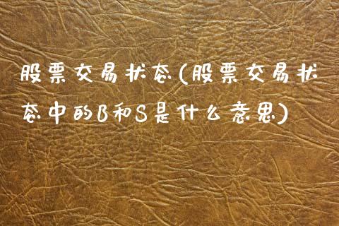 股票交易状态(股票交易状态中的B和S是什么意思)_https://www.hbaoqiang.com_期货行情_第1张