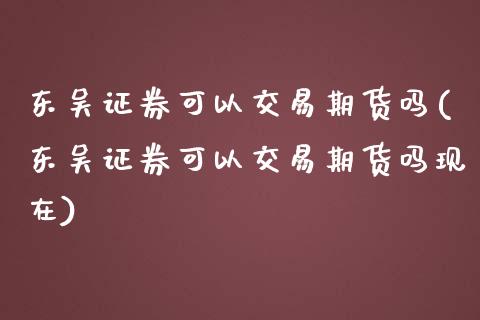 东吴证券可以交易期货吗(东吴证券可以交易期货吗现在)_https://www.hbaoqiang.com_交易心态_第1张
