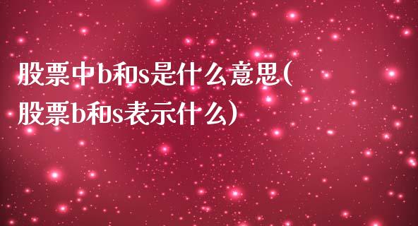 股票中b和s是什么意思(股票b和s表示什么)_https://www.hbaoqiang.com_实战心得_第1张