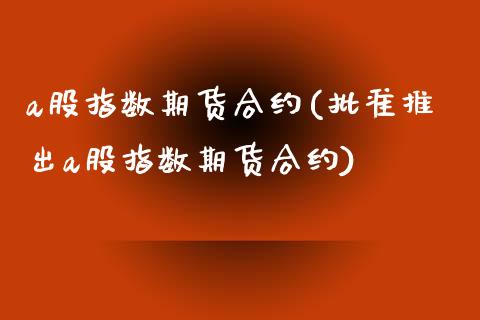 a股指数期货合约(批准推出a股指数期货合约)_https://www.hbaoqiang.com_实战心得_第1张