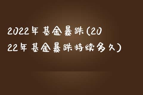 2022年基金暴跌(2022年基金暴跌持续多久)_https://www.hbaoqiang.com_期货行情_第1张